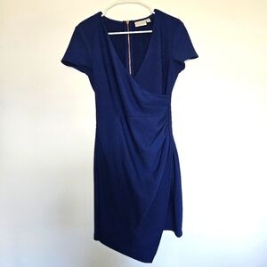 Bisou Bisou Blue Faux Wrap Dress Sz 8